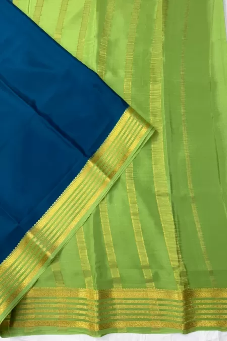 Peacock Blue with Green Mysore Silk Saree