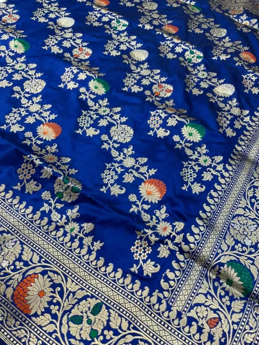 Royal Blue Kadwa Meenakaari Benaras Katan Silk Saree