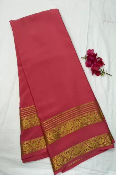 Peach Mysore Crepe Silk Saree