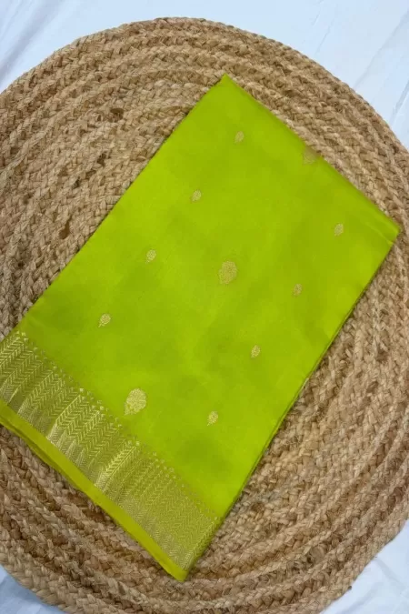 Kathan Benaras Neon Green Silk Saree