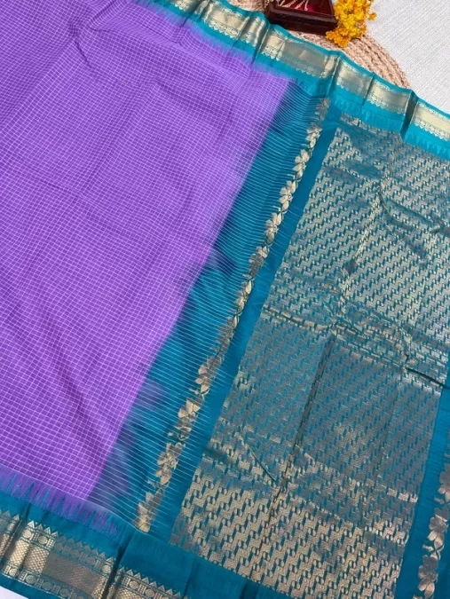 Handloom Lavender with Blue Gadwal Cotton Saree