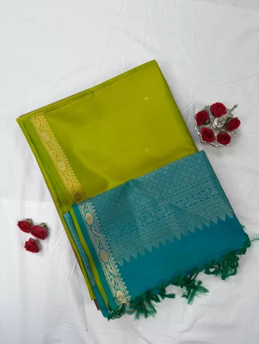 Green With Blue Soft Pure Silk Kanjeevaram Saree