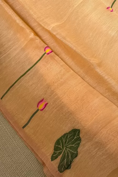 Beige Pure Silk by Linen Saree with Jamdhani