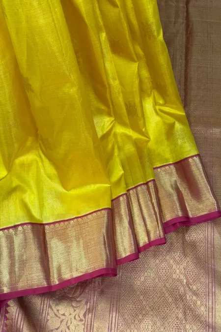 Yellow Gold with Pink Tissue Kanjeevaram Silk Saree