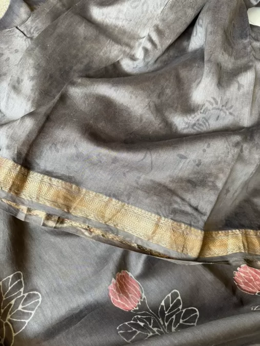 Brown Maheshwari Silk by Cotton Handblock Saree with Natural Nashpal Dye