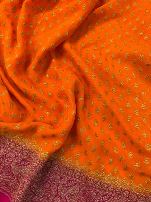 Orange with Pink Khaddi Georgette Silk Saree
