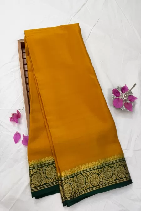 Mustard with Bottle Green Mysore Silk Saree