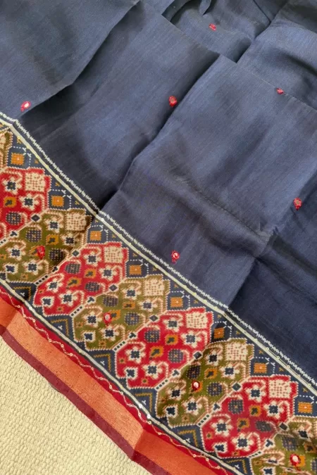 Navy Blue Chanderi Cotton Saree