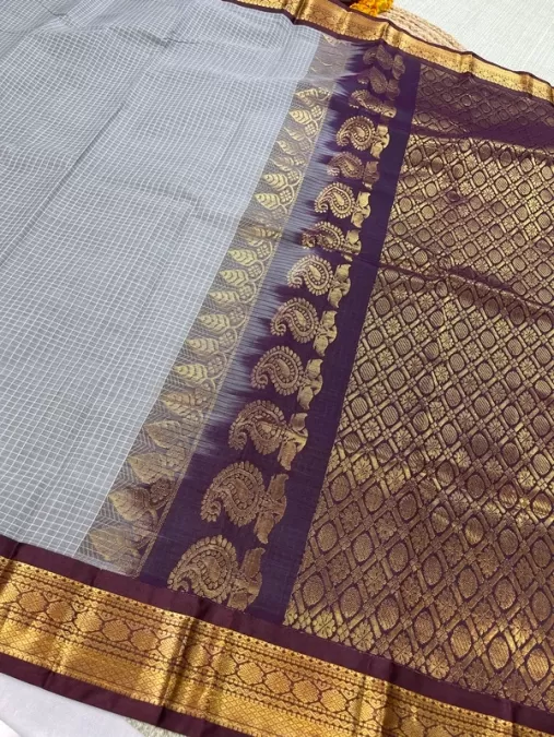 Handloom Grey with Snuff Gadwal Cotton Saree