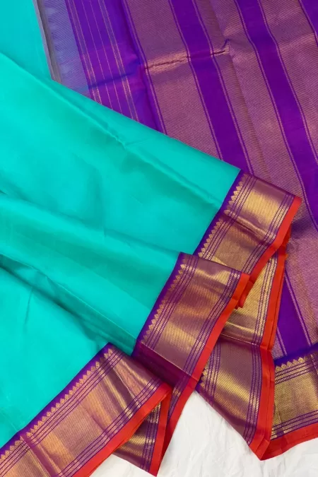Korvai Sea Green with Purple Kanjeevaram Silk Saree