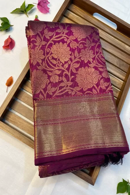 Pure Zari Wine Kanjeevaram Silk Saree