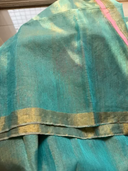 Sea Green Jamdhani Linen Tissue Saree