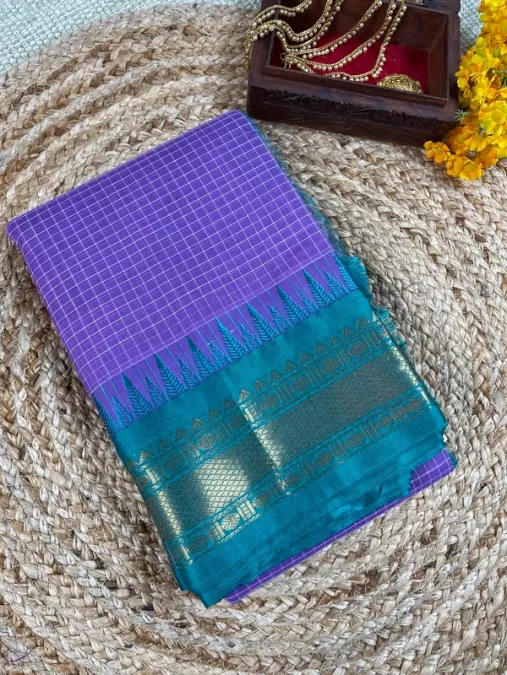 Handloom Lavender with Blue Gadwal Cotton Saree
