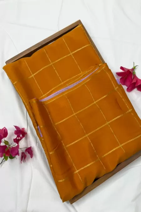Mustard Lavender Patli Pallu Mysore Crepe Silk Saree