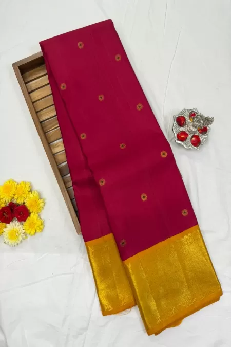 Arakku Maroonish Red with Mustard Kanjeevaram Silk Saree