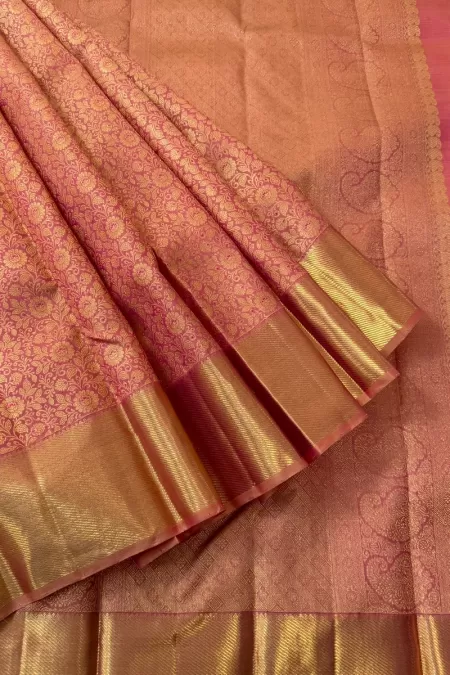 Pure Zari Peach Kanjeevaram Silk Saree