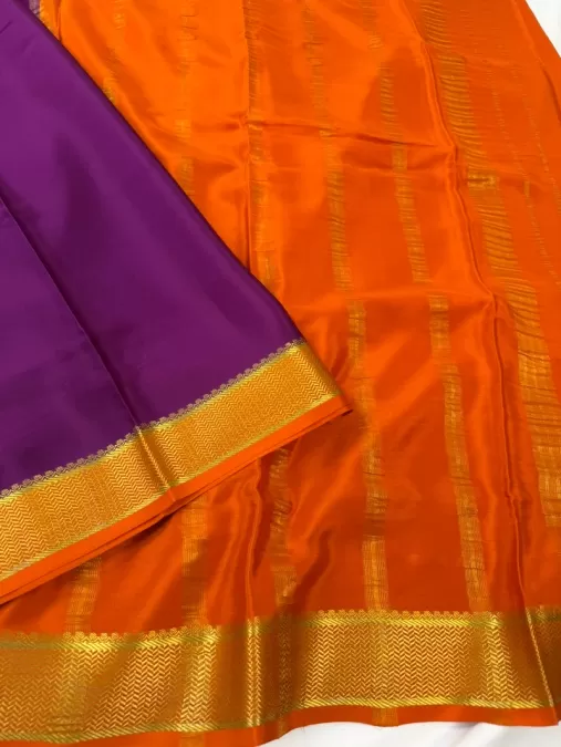 Wine with Orange Mysore Crepe Silk Saree