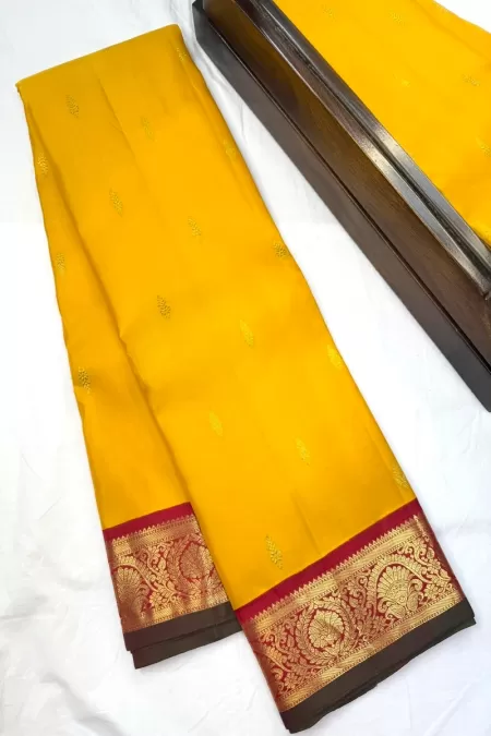 Mustard Yellow with Red Korvai Kanjeevaram Silk Saree