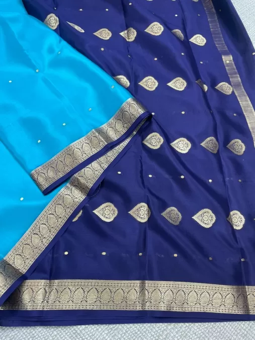Sky blue with royal blue mysore crepe silk saree