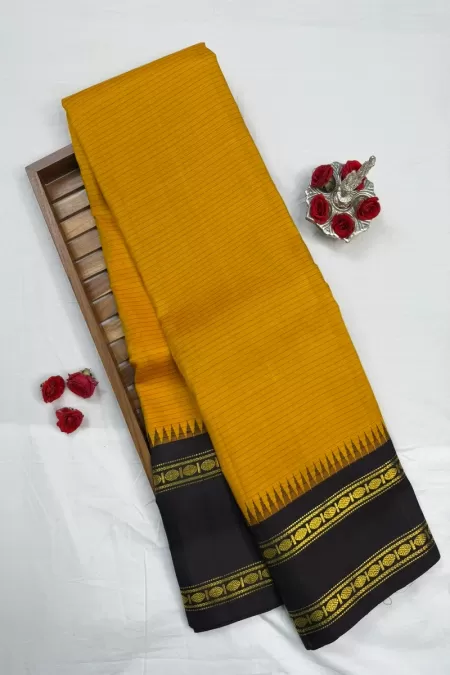 Vintage Yellow Kanjivaram Saree With Snuff