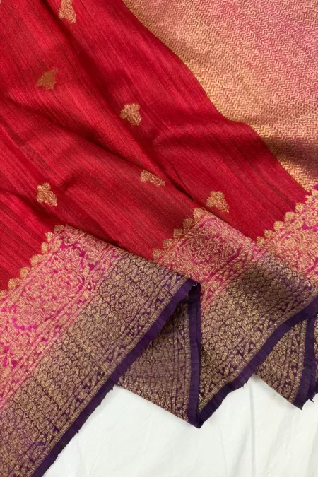Handwoven Maroon with Purple Mutka Benaras Silk Saree