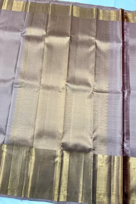 Checks Nude Kanjeevaram Silk Saree