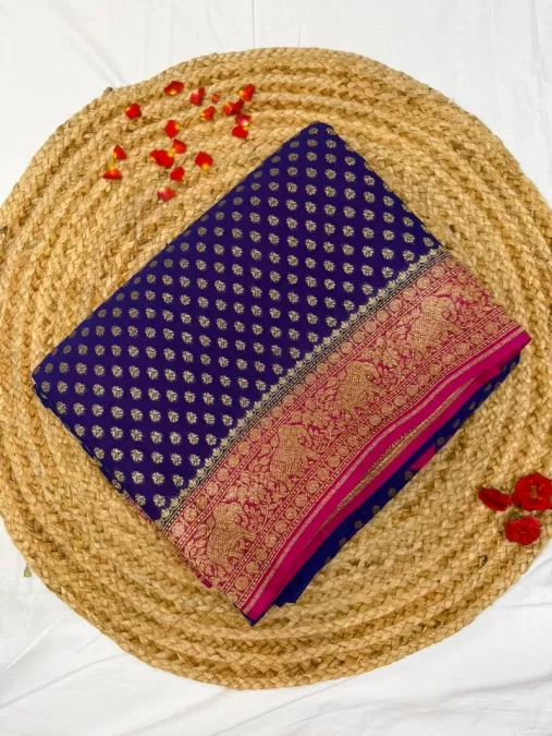 Royal Blue with Pink Khaddi Georgette Silk Saree