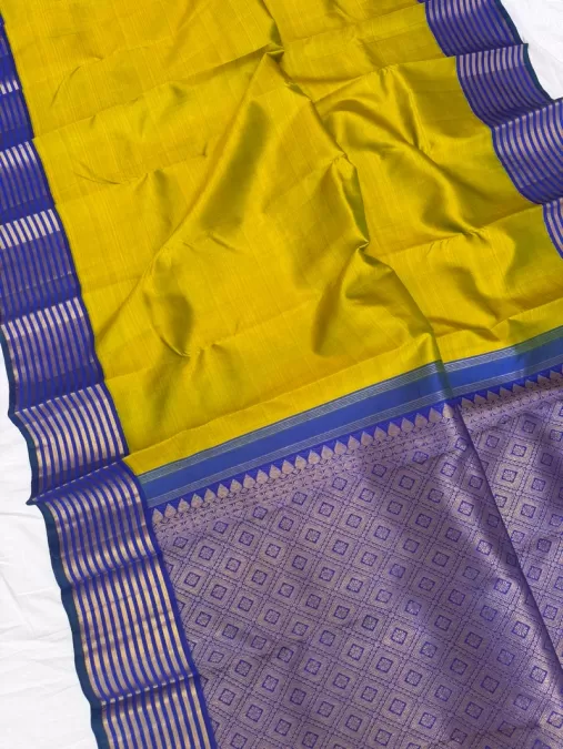Mehendi Green with MS Blue Korvai Kanjeevaram Silk Saree