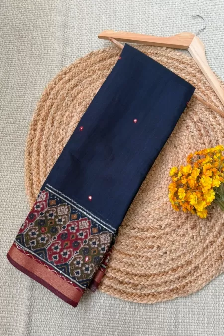 Navy Blue Chanderi Cotton Saree
