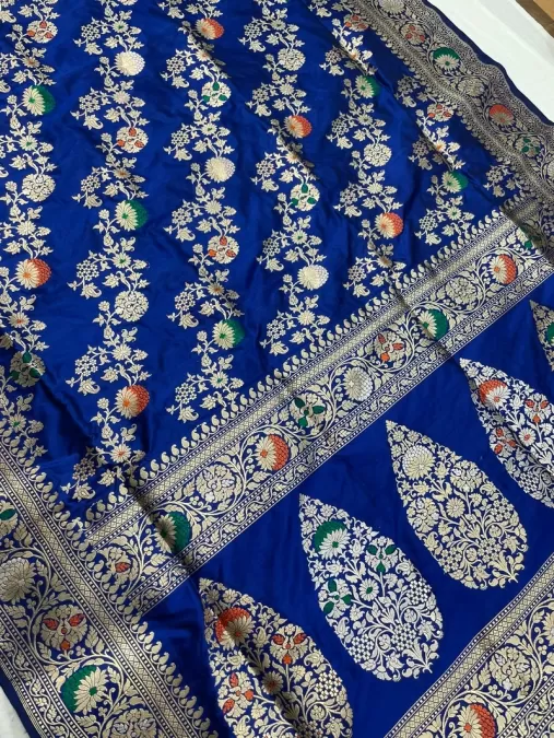 Royal Blue Kadwa Meenakaari Benaras Katan Silk Saree