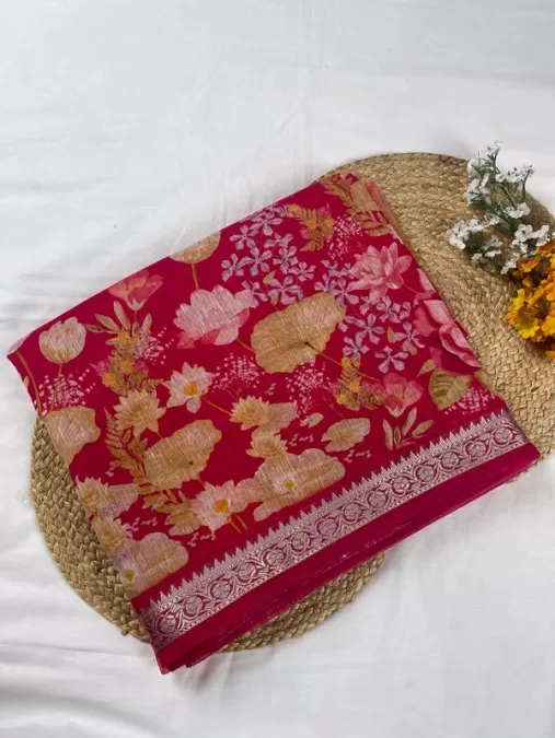 Pure Linen by Silk Ombre Saree with Floral Print