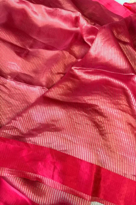 Pure Red Tissue Benaras Silk Saree