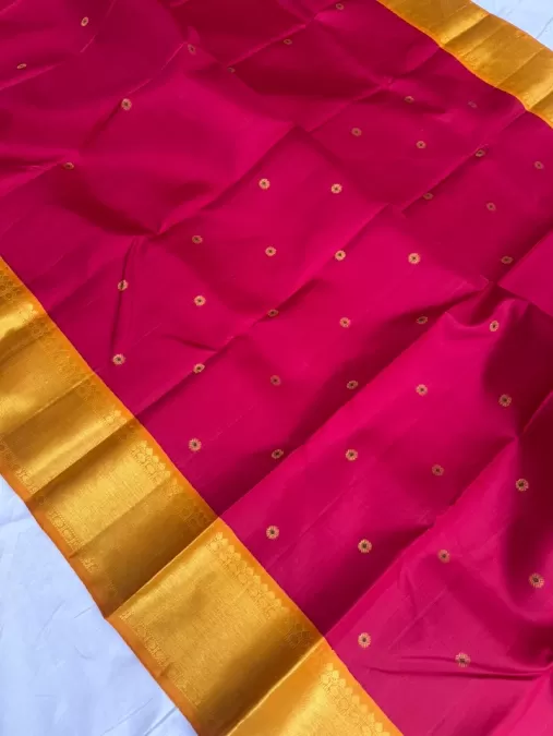 Arakku Maroonish Red with Mustard Kanjeevaram Silk Saree