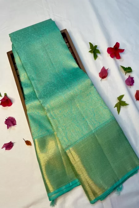 Pure Zari Sea Green Kanjeevaram Silk Saree