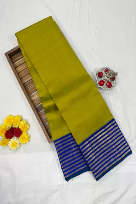 Mehendi Green with MS Blue Korvai Kanjeevaram Silk Saree
