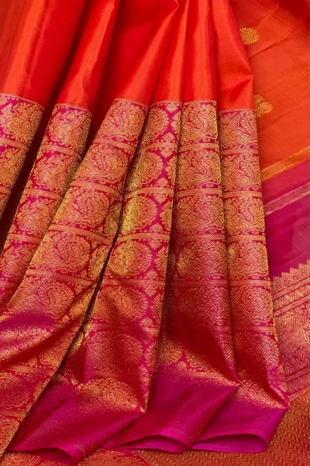 Brocade Orange with Pink Kanjeevaram Silk Saree
