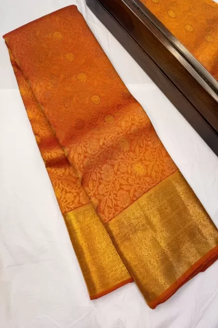 Brocade Rust Orange Kanjeevaram Silk Saree