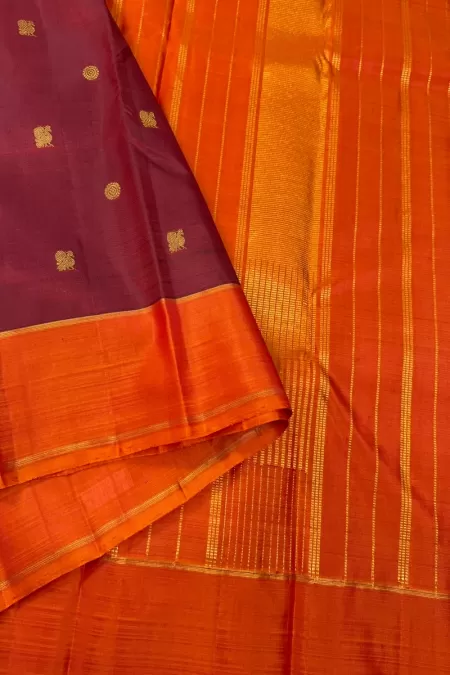 Gap Border Maroon with Orange Kanjeevaram Silk Saree