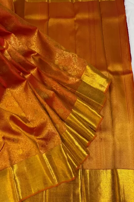 Brocade Rust Orange Kanjeevaram Silk Saree