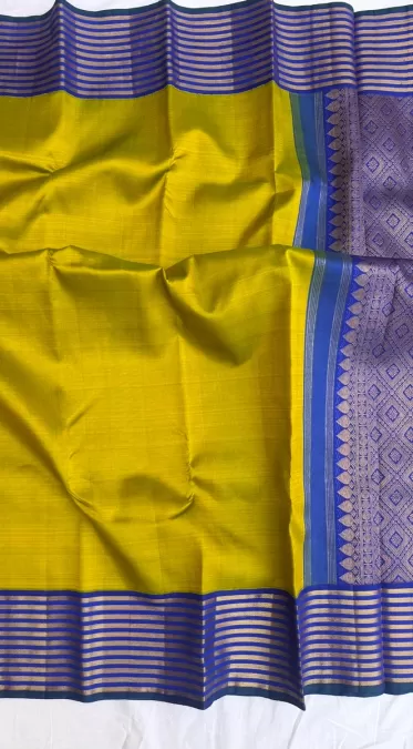 Mehendi Green with MS Blue Korvai Kanjeevaram Silk Saree