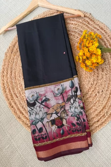 Navy Blue Chanderi Cotton Saree