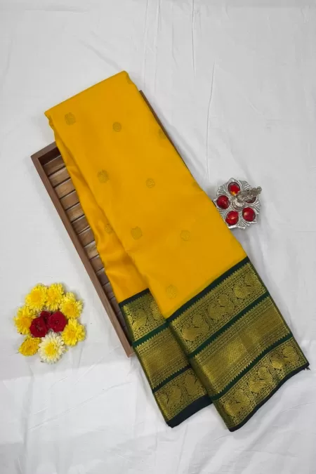 Orange With Green Kanjeevaram Silk Saree