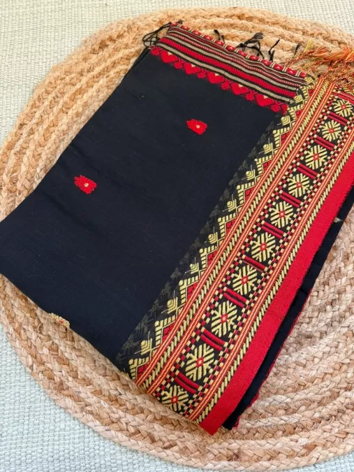 Handloom Black with Red Assam Cotton Saree