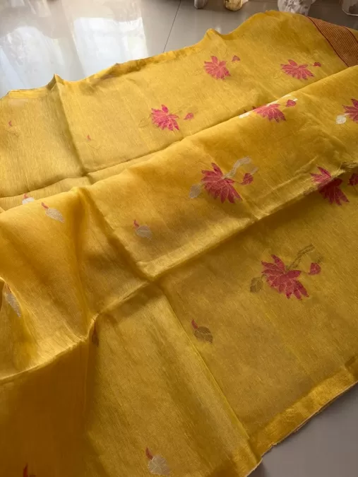 Golden Yellow Jamdhani Linen Tissue Saree