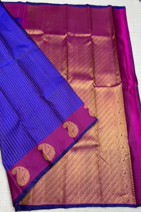 Purple with Magenta Pink Kanjeevaram Silk Saree