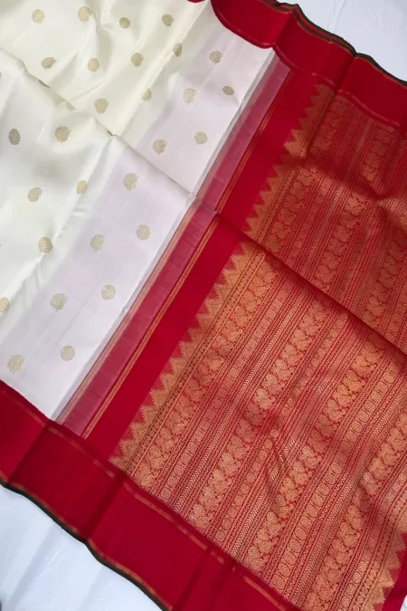 Pure Zari White with Red Kanjeevaram Silk Saree