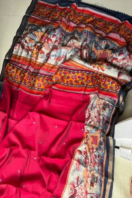 Navy Blue Chanderi Cotton Saree