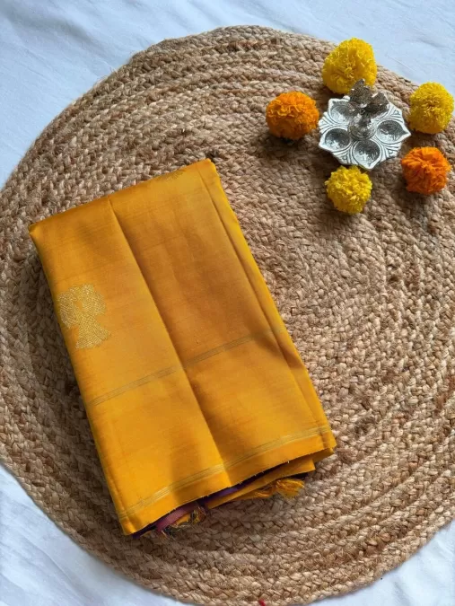 Yellow with Wine Pure Zari Kanjeevaram Silk Saree