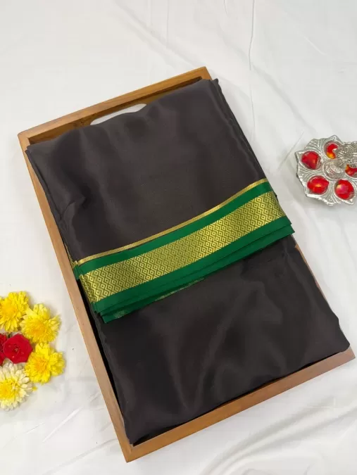 Black with Bottle Green Mysore Crepe Silk Saree