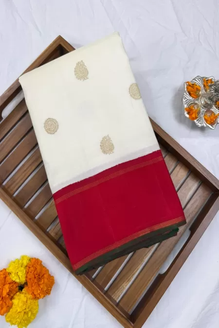 Pure Zari White with Red Kanjeevaram Silk Saree